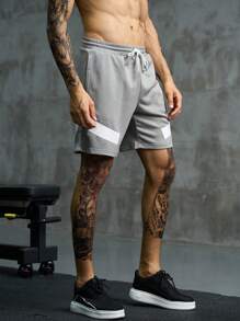 Manfinity Sport Corelite Men Contrast Panel Drawstring Waist Sports Shorts, Grey Shorts Sweat Pants - Grey - View 1