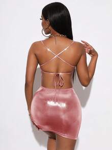 SHEIN SXY Vestido ajustado de tirantes de color metálico - Rosa - Ver 2