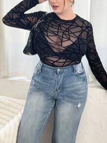 Maweii Body De Malla Transparente Para Tallas Grandes - Negro - Ver 5