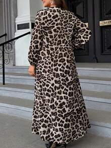 SHEIN LUNE 大碼豹紋印花燈籠袖洋裝不附腰帶 - 彩色 - 查看 2