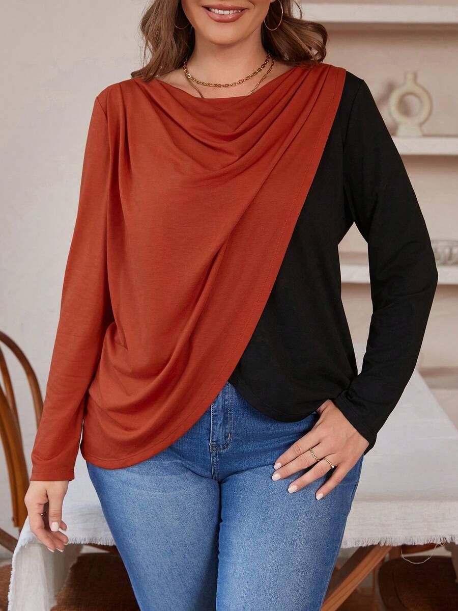 SHEIN LUNE Kích thước lớn Của phụ nữ Khối màu Xếp li Áo - Nhiều màu - Xem 1