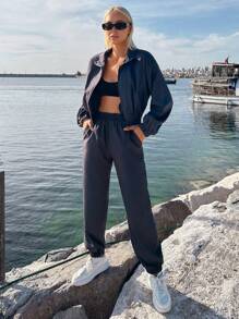 EURMUSE Drop Shoulder Zip Up Jacket & Pants - Grey - View 5