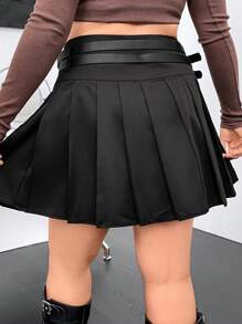 Flirla Hơn Khóa thắt lưng Chân Váy xếp ly - màu đen - Xem 2