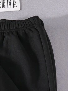 SHEIN Explorewe Teen Girl Zip Up Thermal Lined Hoodie & Sweatpants - Black - View 4