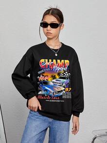 Teen Girls' Casual Cartoon Patterned Sweatshirt Suitable For Autumn And Winter - Black - View 5