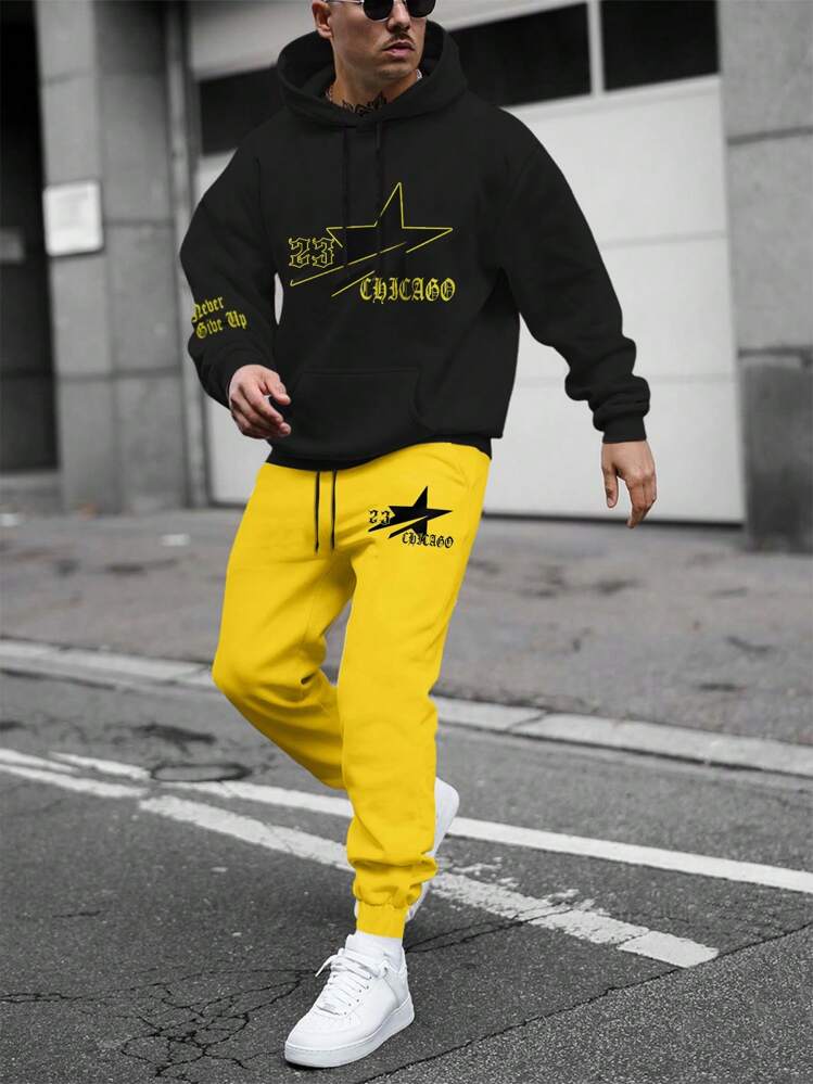 Manfinity Homme Men Letter Graphic Drawstring Hoodie Sweatpants SHEIN