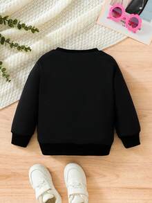 SHEIN 女嬰字母圖案運動衫 - 黑色 - 查看 2