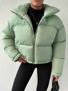 EURMUSE Zip Up Puffer Coat - Green - View 1