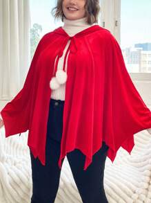 Flirla Plus Tie Front Hooded Cape Coat Fall Cloth For Women - Red - View 5