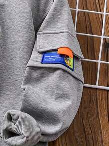 Tween Boy Letter Graphic Flap Pocket Sweatshirt - Light Grey - View 3