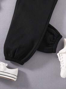 SHEIN Explorewe Teen Girl Zip Up Thermal Lined Hoodie & Sweatpants - Black - View 5