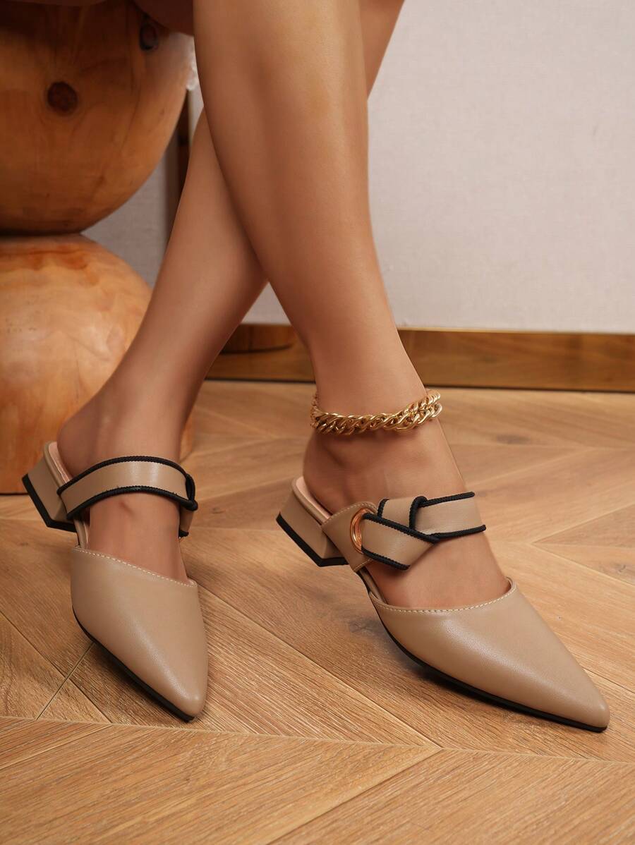 Zapatillas De Punta Baja Con Tacón Bajo De Moda Para Mujer, Sandalias De Nuevo Diseño - Caqui - Ver 1