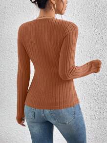 SHEIN Frenchy Crisscross Front Ribbed Knit Tee - Burnt Orange - View 2