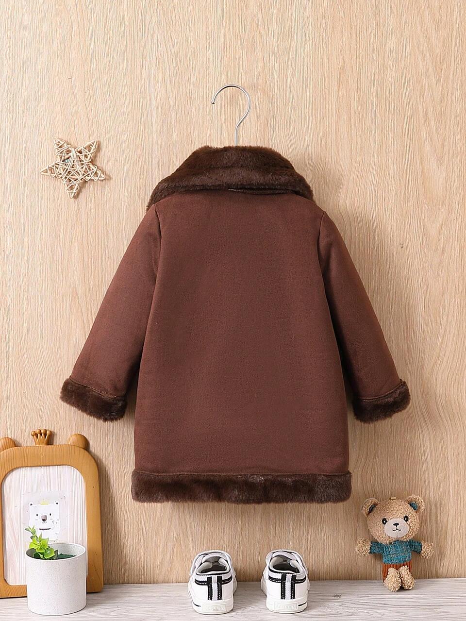 Baby Boy Dual Pocket Teddy Lined Coat Without Sweater