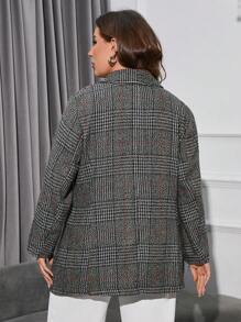 SHEIN LUNE Plus Plaid Print Lapel Neck Overcoat Fall Cloth For Women - Black - View 2