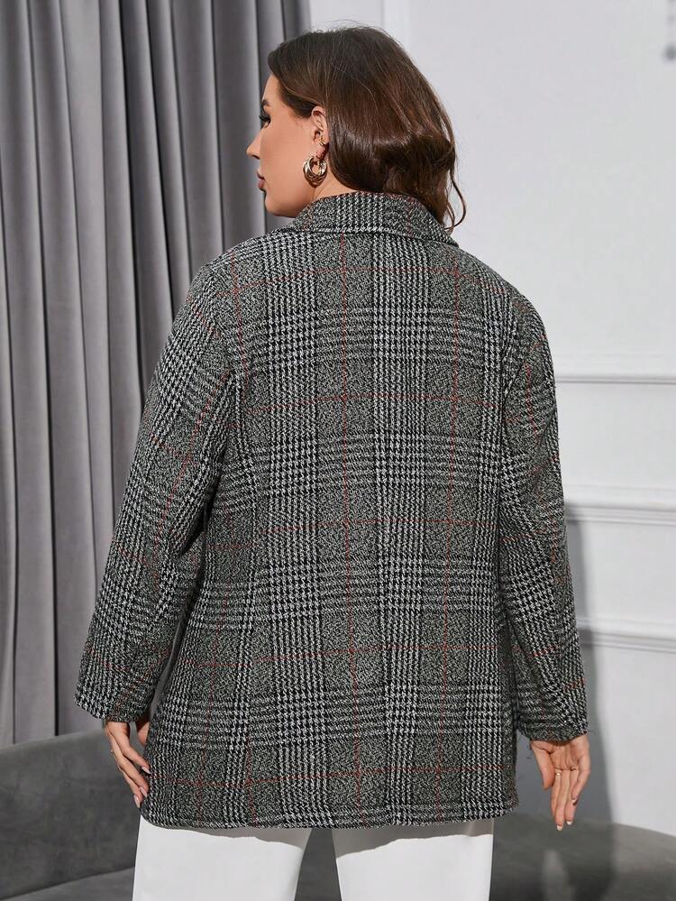 Plus Plaid Print Lapel Neck Overcoat Fall Cloth For Women