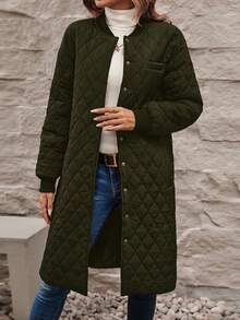SHEIN LUNE Drop Shoulder Quilted Coat - Green - View 5