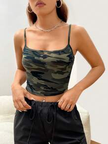SHEIN EZwear Camouflage Knitted Women's Tank Top