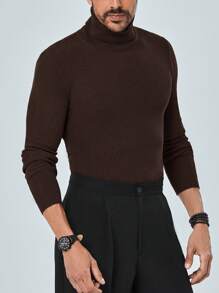 RueChic Men's Solid Color Turtleneck Sweater - Brown - View 4
