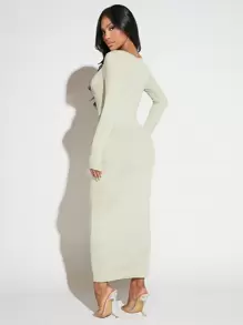 SHEIN SXY Solid Square Neck Bodycon Dress