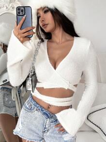 SHEIN Unity Top crop unicolor con tira cruzada con cordón trasero - Blanco - Ver 1