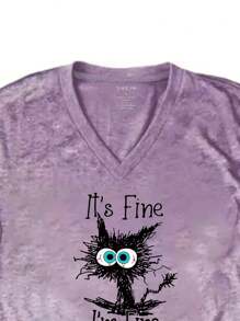 INAWLY Áo thun tay ngắn in khẩu hiệu và hoạt hình dành cho nữ It's Fine I'm Fine Everything Is Fine Áo thun họa tiết dành cho nữ - Màu Lilac Tím - Xem 4