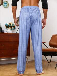 Men Striped Print Sleep Pants - Blue - View 4