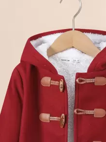 SHEIN Chico joven Abrigo botón duffle de peluche forro con capucha