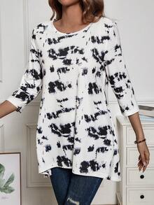 SHEIN LUNE Của phụ nữ Nhuộm buộc Áo thun - trắng - Xem 5