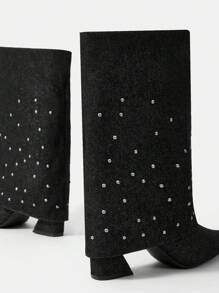 Women's Pointed Toe Chunky Heel Fashion Boots - Black - View 5
