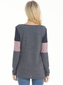 孕婦撞色哺乳T恤 - 淺粉色 - 查看 2