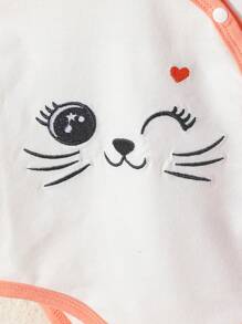 SHEIN Set regalo di body, tutina e pantaloni con bavaglino per bambine con grafica a cartoni animati e bordi a contrasto