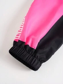 SHEIN Unity Cazadora crop con estampado de letra de color combinado - Rosa - Ver 5