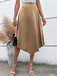 Chiquease Chất rắn Viền không đối xứng Váy - Rượu sâm banh - Xem 4