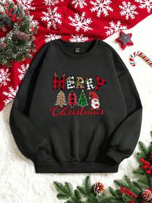 Slaydiva Plus Christmas Print Drop Shoulder Sweatshirt - Black - View 1
