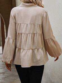 SHEIN Frenchy Blusa de manga farol bajo con fruncido - Albaricoque - Ver 2