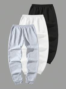 Manfinity Homme 男士三件套字母图案抽绳腰运动裤，长款纯黑色外出常规衬衫，男士加州美国运动裤，男士叠穿运动裤，运动裤套装 - 彩色 - 查看 2