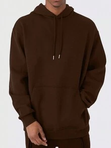Nam Lá thư & Đồ họa Ô tô Dây rút Lót nhiệt Hoodie - màu nâu - Xem 2