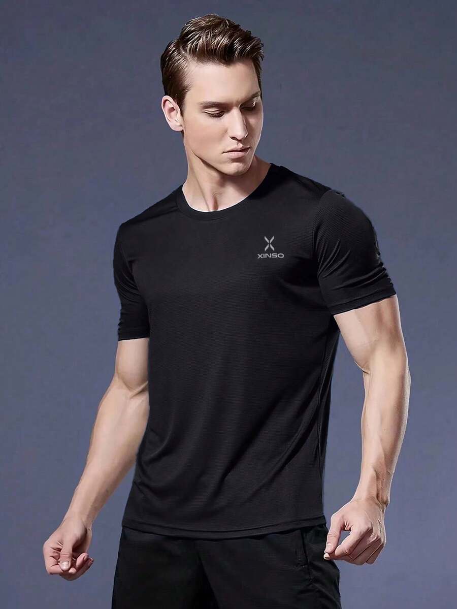 Running Men Letter Graphic Sports Tee - Black - View 1