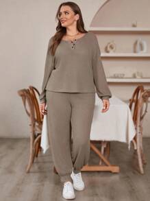 SHEIN LUNE 大碼兩件套裝 - 棕色 - 查看 4