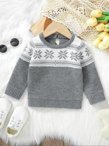 Em bé Con trai Họa tiết Hình học Áo len - Xám - Xem 1