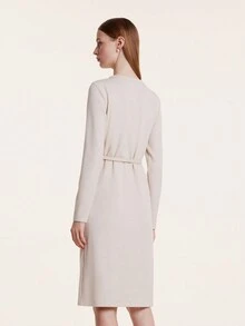 GOELIA Button Front Belted Long Sleeve Dress With Belt - Beige - View 2