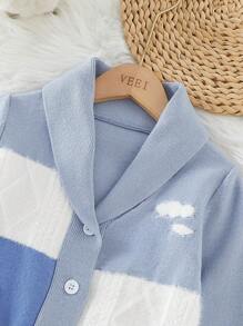 SHEIN Young Boy Panda & Cloud Pattern Shawl Collar Cardigan - Blue - View 5