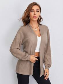 SHEIN BIZwear 落肩袖華夫格編織外套工作服 - 卡其色 - 查看 3