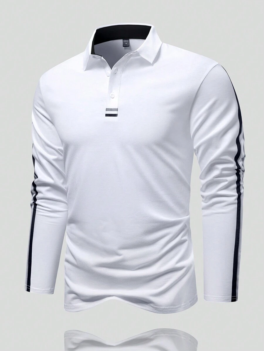 Manfinity Homme 男士側邊條紋款式polo衫 - 白色 - 查看 1