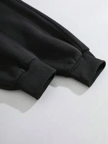 SHEIN EZwear 蝴蝶圖案腰部抽繩衛褲 - 黑色 - 查看 5