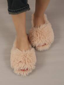 女士厚底卡通长拖鞋，适合秋冬季节，防滑保暖，时尚家居室内鞋，万圣节主题，毛绒拖鞋 - 卡其色 - 查看 3