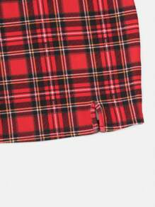 SHEIN Tween Girl Plaid Print Off Shoulder Split Hem Dress - Multicolor - View 4