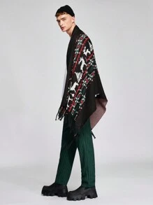 Manfinity VCAY Men's Christmas Elk Pattern Fringe Hem Poncho Oversized Cardigan - Multicolor - View 3