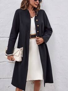 SHEIN Clasi Solid Button Front Overcoat Fall Cloth For Women - Black - View 1